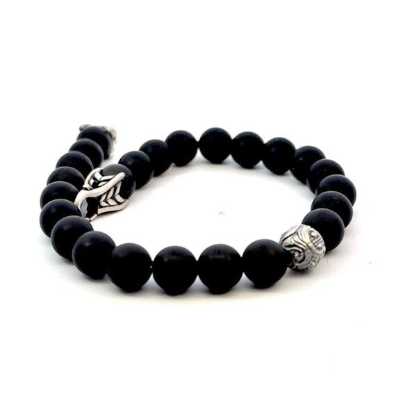 David Yurman Estate Matte Onyx Carved Prayer Beads Bracelet 8.5" Silver DY533 - Picture 12 of 12